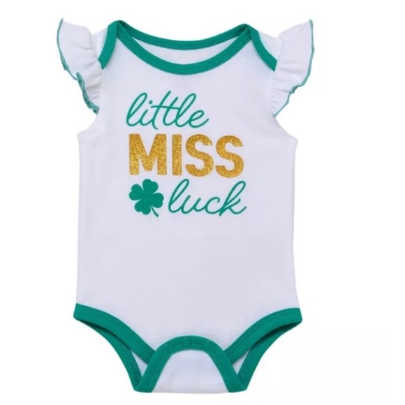 BABY STARTER SHAMROCK LUCK ONESIE BODYSUIT WHITE GREEN NEWBORN NWT - Picture 1 of 10